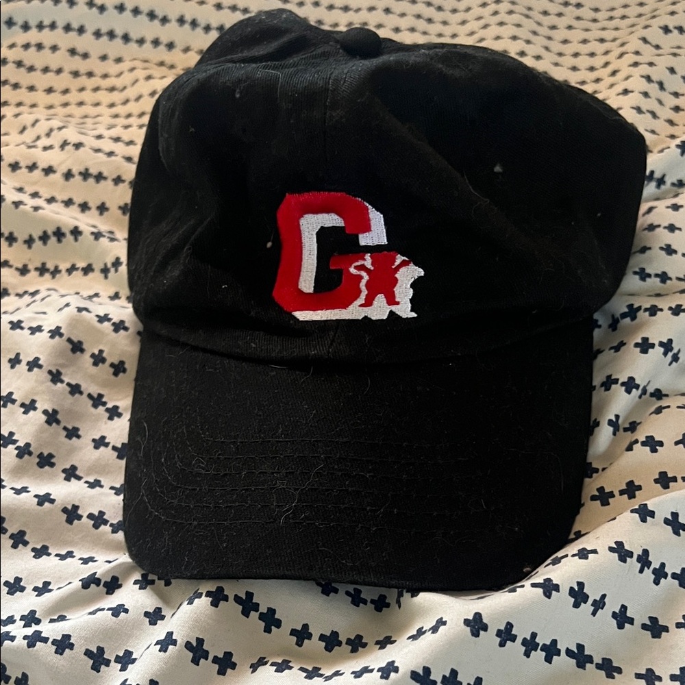 Black Baseball Cap with Red and White Logo